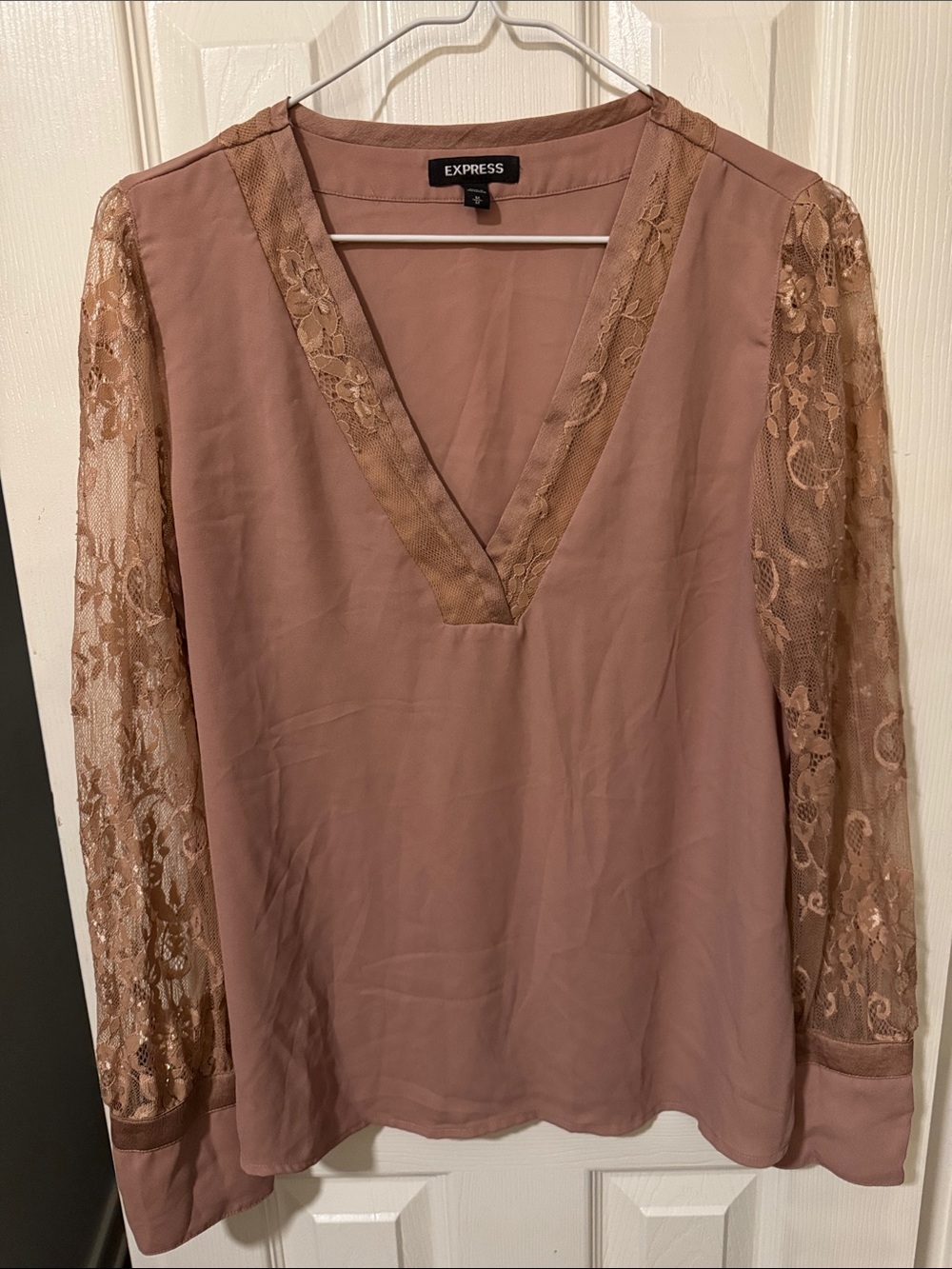 Express Mauve Lace-Sleeve V-Neck Blouse